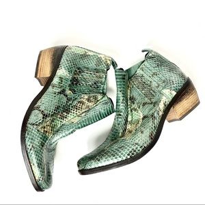 Vince Camuto. Green snake skin cowboy booties